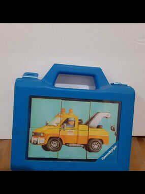 Rare Ravensburger Block Big Construction Vehicles Cube Puzzles in Carry Case
